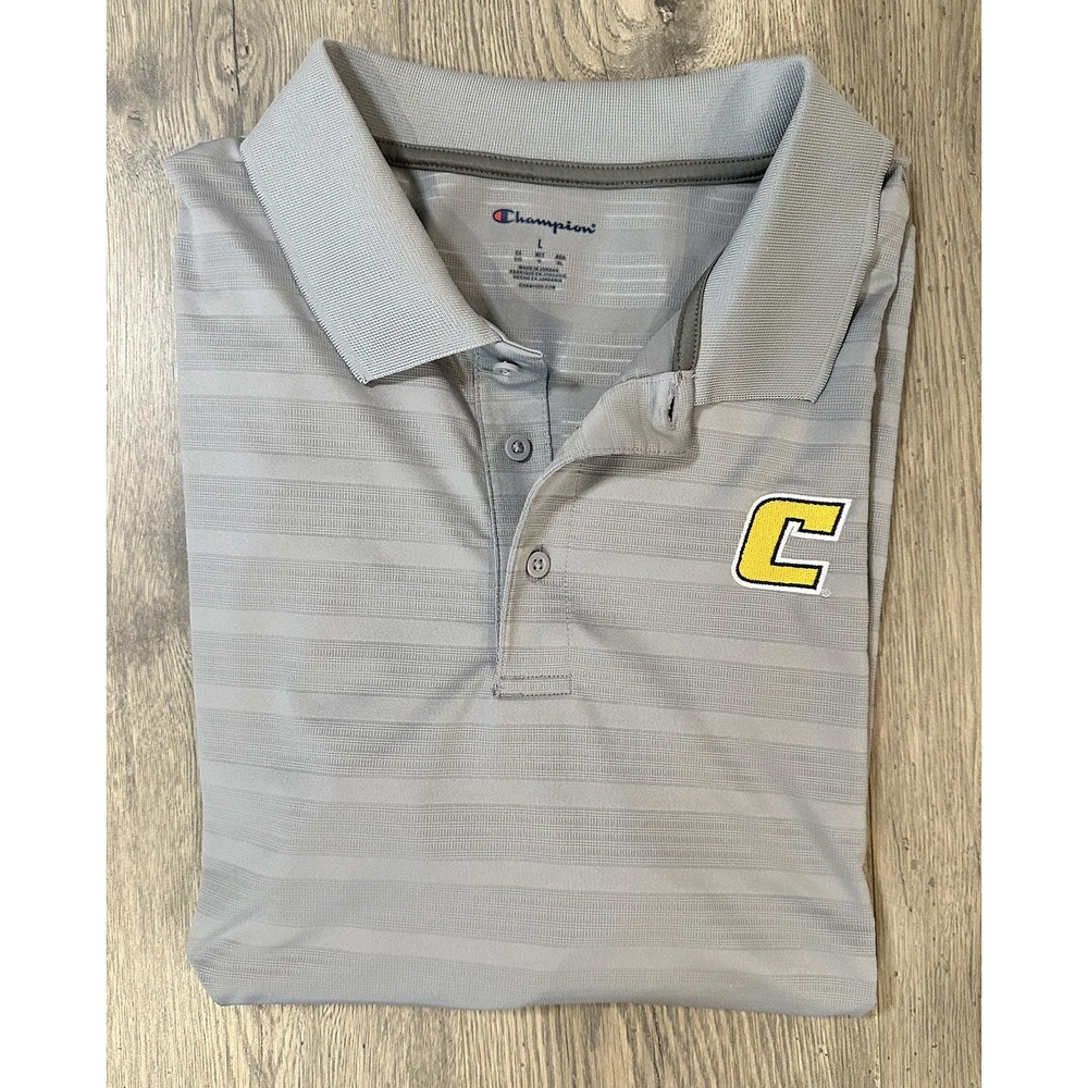 Chattanooga Mocs Champion Polo Shirt Mens Large Gray Striped UTC NCAA Golf